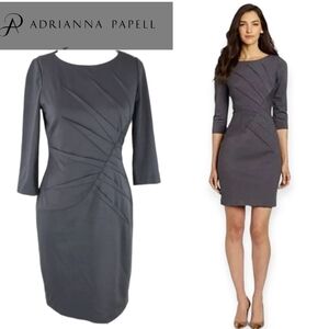 ADRIANNA PAPELL Grey Sheeth 3/4 Sleeve Midi Dress - Size 4